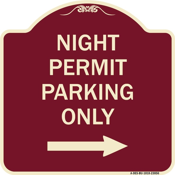Signmission Night Permit Parking W/ Right Arrow Heavy-Gauge Aluminum Sign, 18" x 18", BU-1818-23856 A-DES-BU-1818-23856 - main